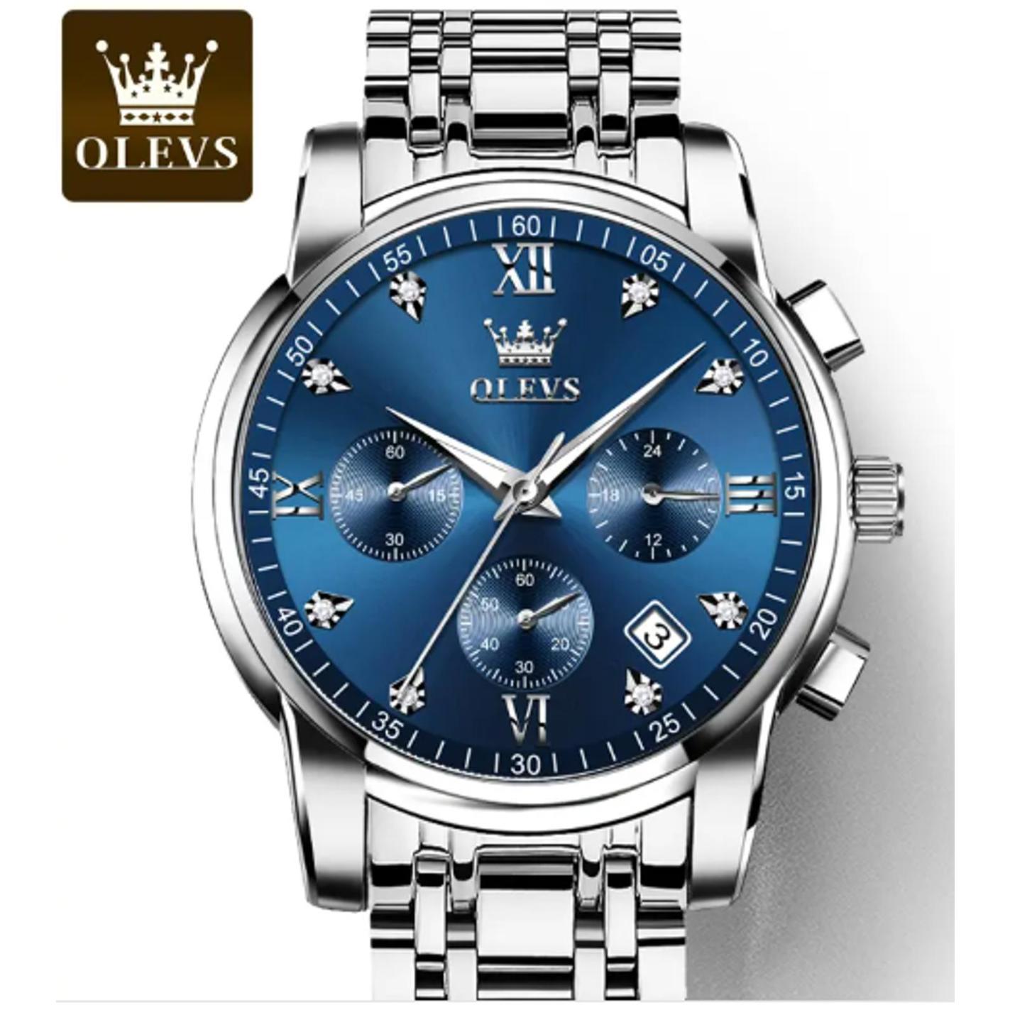 Mens Stainless Steel Blue Dial Chronograph Watch